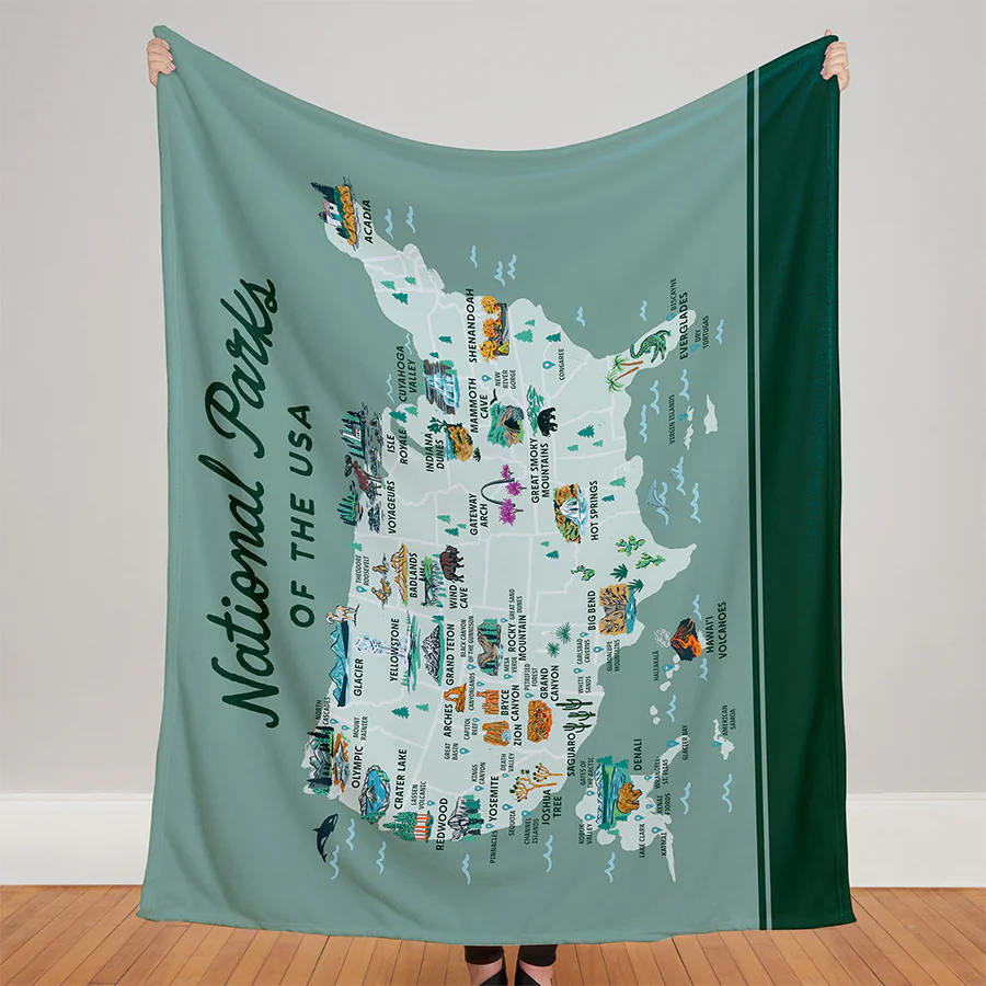 National Parks of the USA Illustrated Map Blanket - Image 2