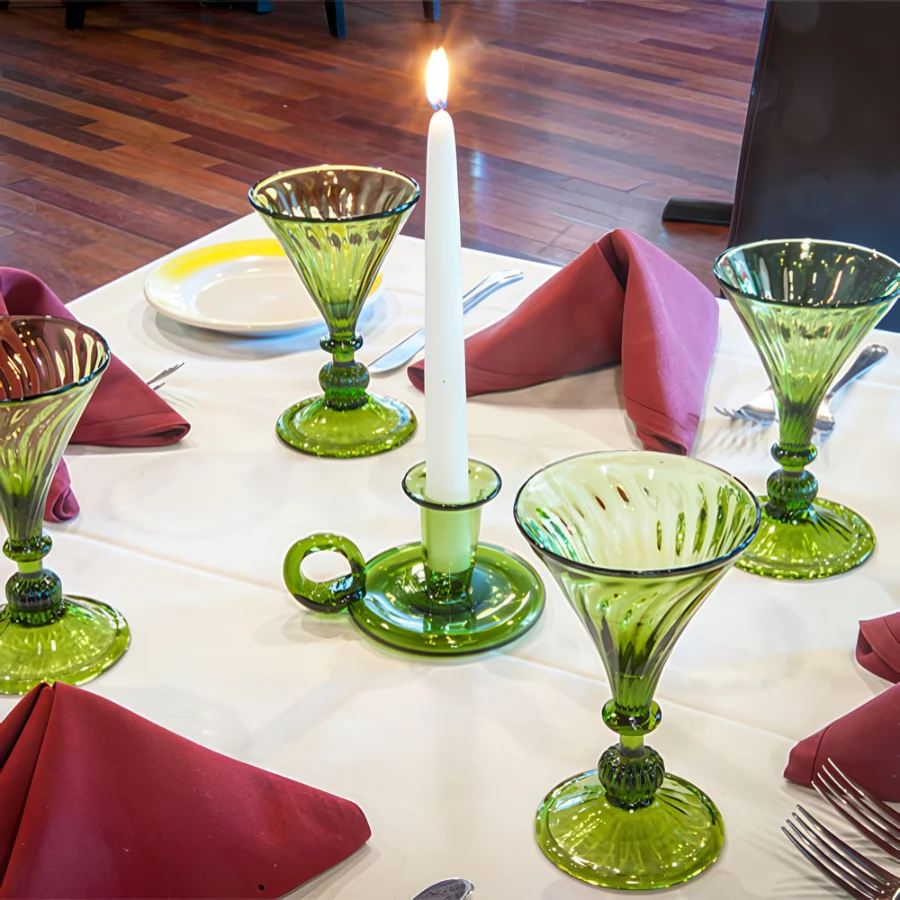 Green Glass Colonial Candlestick Holder - Image 2