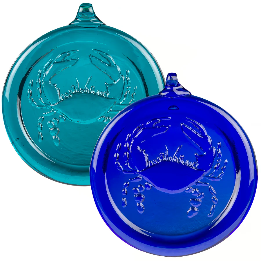 Handcrafted Glass Crab Ornament - Teal