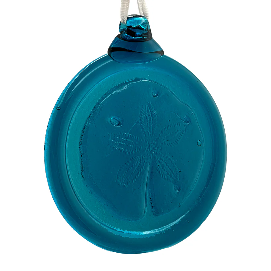 Handcrafted Glass Sand Dollar Ornament - Teal
