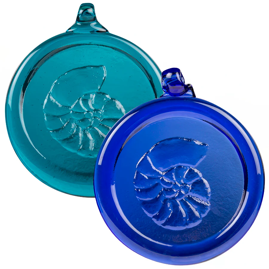Handcrafted Glass Nautilus Ornament - Teal