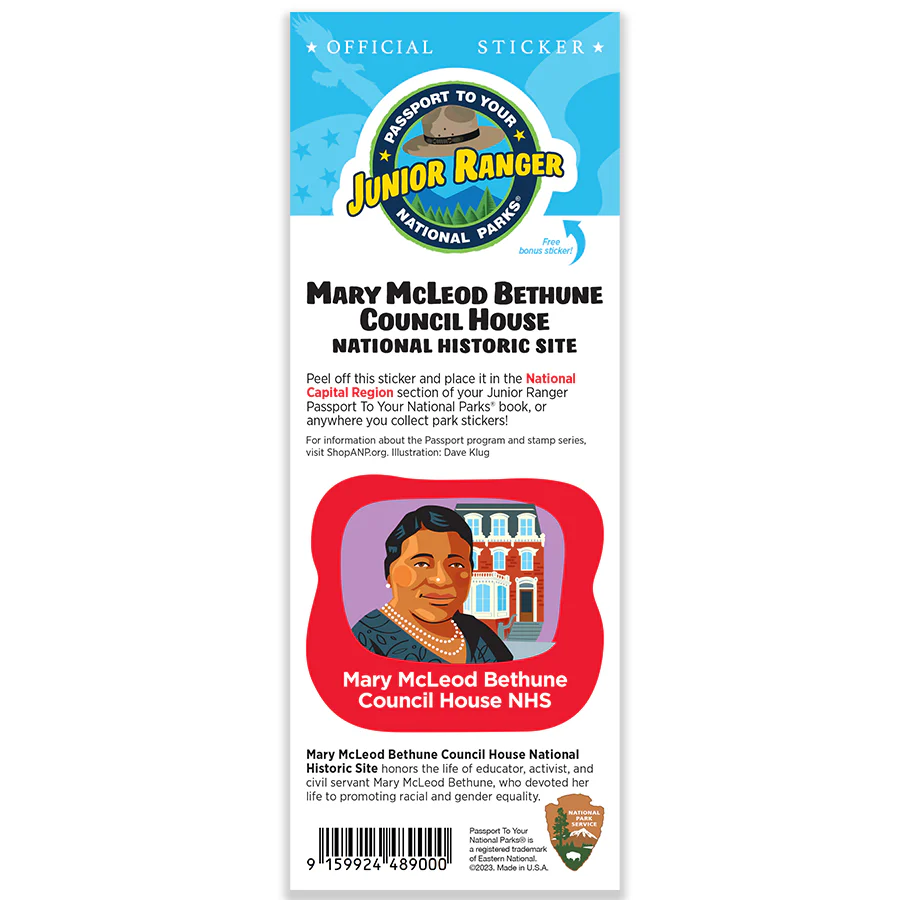 Mary McLeod Bethune Council House NHS Passport Junior Ranger Single Sticker