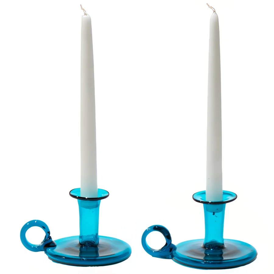 Teal Colonial Glass Candlestick - Image 2